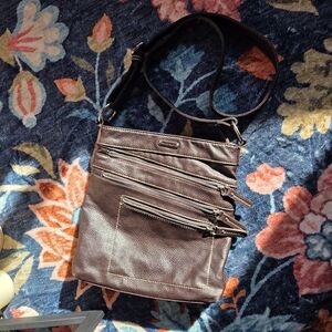 Franco Sarto Brown Crossbody Bag & Pouch Many Pockets Vegan Leather Zip Purse